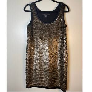 Diane Von Furstenberg Silk Sequin Cocktail Party Dress Sz 6 Black and Gold